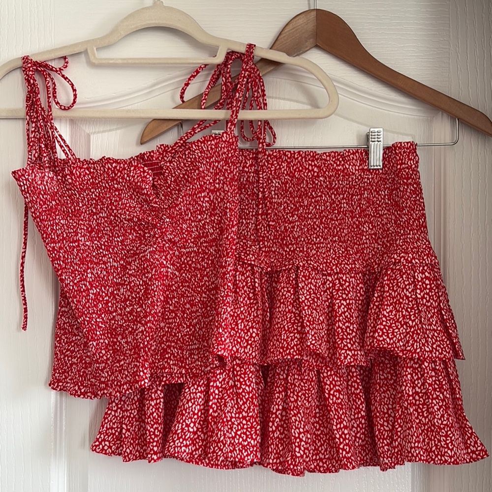 Red Ruffle Two-Piece Set